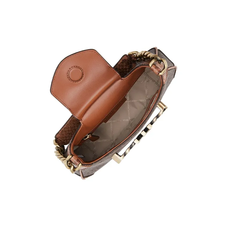 MICHAEL KORS Hally Cow Leather Shoulder Bag Women's Dark Brown & Acorn Brown-2