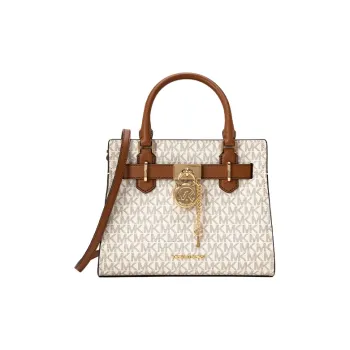 MICHAEL KORS Hamilton Series Leather Handbag Trumpets Women's Vanilla White & Acorn Brown
