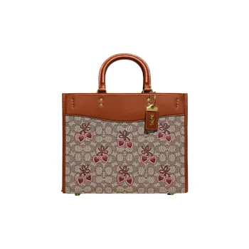 COACH Rogue Fabric With Glove Tanned Leather Handbag Shoulder Bag Crossbody Bag Large Size Women's Monogram Brown
