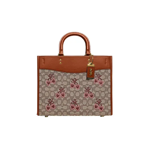 COACH Rogue Fabric With Glove Tanned Leather Handbag Shoulder Bag Crossbody Bag Large Size Women's Monogram Brown