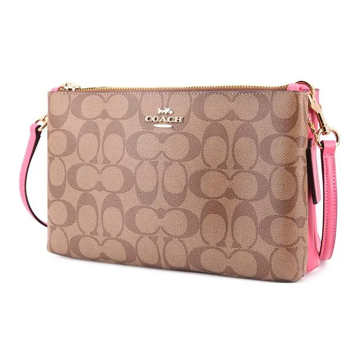 COACH Lyla Canvas With Leather Shoulder Bag Crossbody Bag Medium Size Women's Monogram Brown/Pink-1
