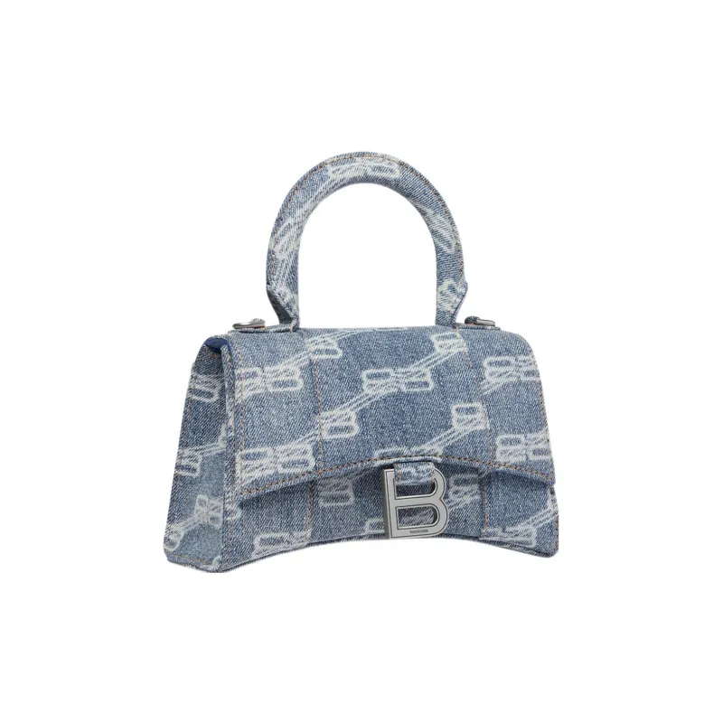 Balenciaga BB Monogram Hourglass Denim Crossbody Handbag Extra Small Women's Blue-1