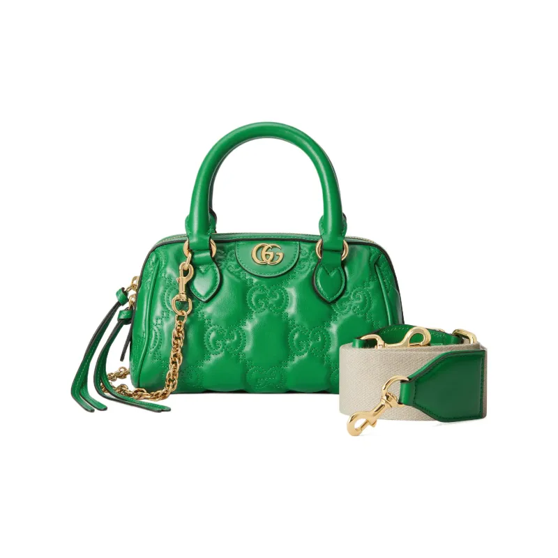 GUCCI GG Matelassé Leather Controller Boston Bag Shoulder Bags Handbags Mini Women's Emerald Green-2