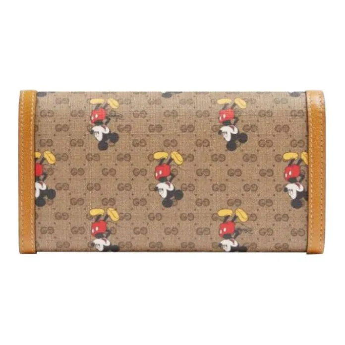 GUCCI Disney, Collaboration Leather Wallet Regular Unisex Brown Yellow-5