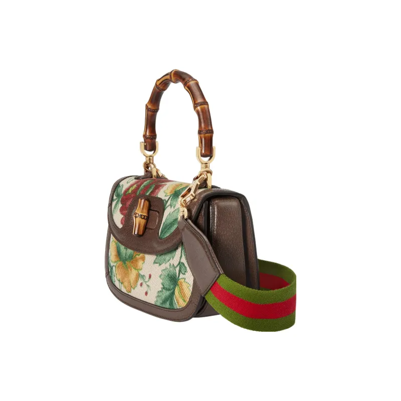 GUCCI Bamboo 1947 Leather Shoulder Bag Crossbody Bag Handbag Small Size Women's Ivory White/Multicolor-3