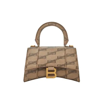 Balenciaga Hourglass Handbag Xs Bb Monogram Beige/Brown