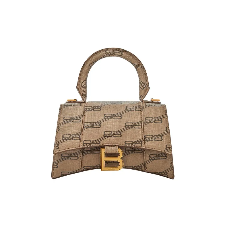 Balenciaga Hourglass Handbag Xs Bb Monogram Beige/Brown-0
