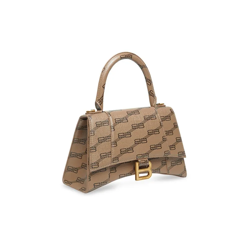 Balenciaga Hourglass Coated Canvas Hourglass Bag, Shoulder Bag, Crossbody Bag, Handbag Trumpets Women's Beige/Brown-3