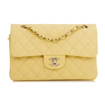 CHANEL Classic Flap CF Classic Calfskin Gold Metal Mouth Cover Bag Crossbody Bag Small Size Women's Light Yellow