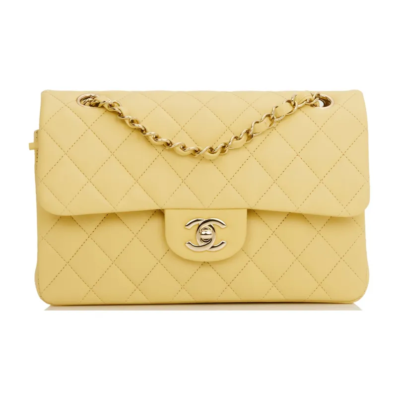 CHANEL Classic Flap CF Classic Calfskin Gold Metal Flap Bag, Shoulder Bag, Crossbody Bag Trumpets Women's Light Yellow-0