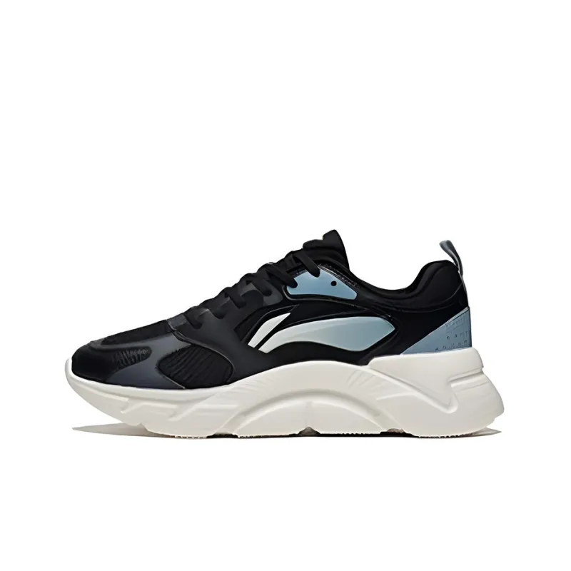 LiNing Cushioned Anti Slip Wear Resistant Breathable Lightweight Low Top Running Shoes Men's Black Blue-0