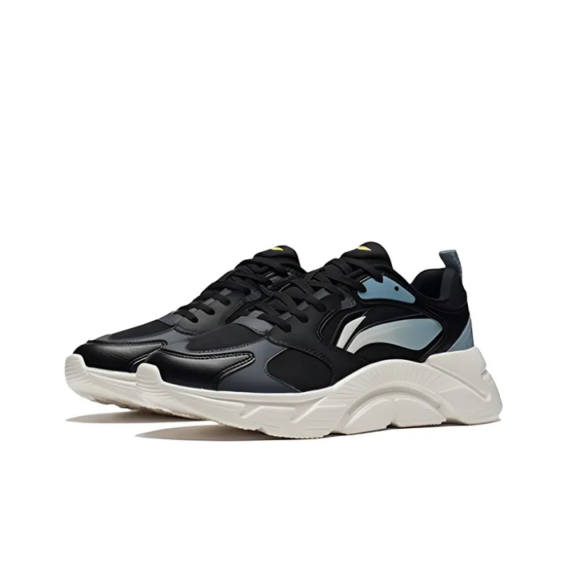 LiNing Cushioned Anti Slip Wear Resistant Breathable Lightweight Low Top Running Shoes Men's Black Blue-2
