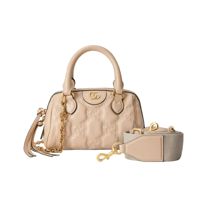GUCCI GG Matelassé Leather Controller Boston Bag Shoulder Bag, Handbag Mini Women's Beige Yellow-2