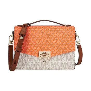 MICHAEL KORS Hendri Artificial Leather Shoulder Bag Crossbody Bag Medium Size Women's Vanilla White & Orange Red