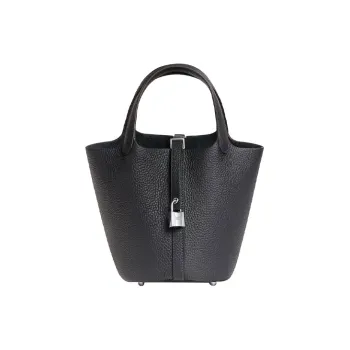 HERMES Picotin Lock Clemence Bullock Leather Basket Bag, Bucket Bag, Handbag 18 Women's 3Y Caban Black Cloth Color