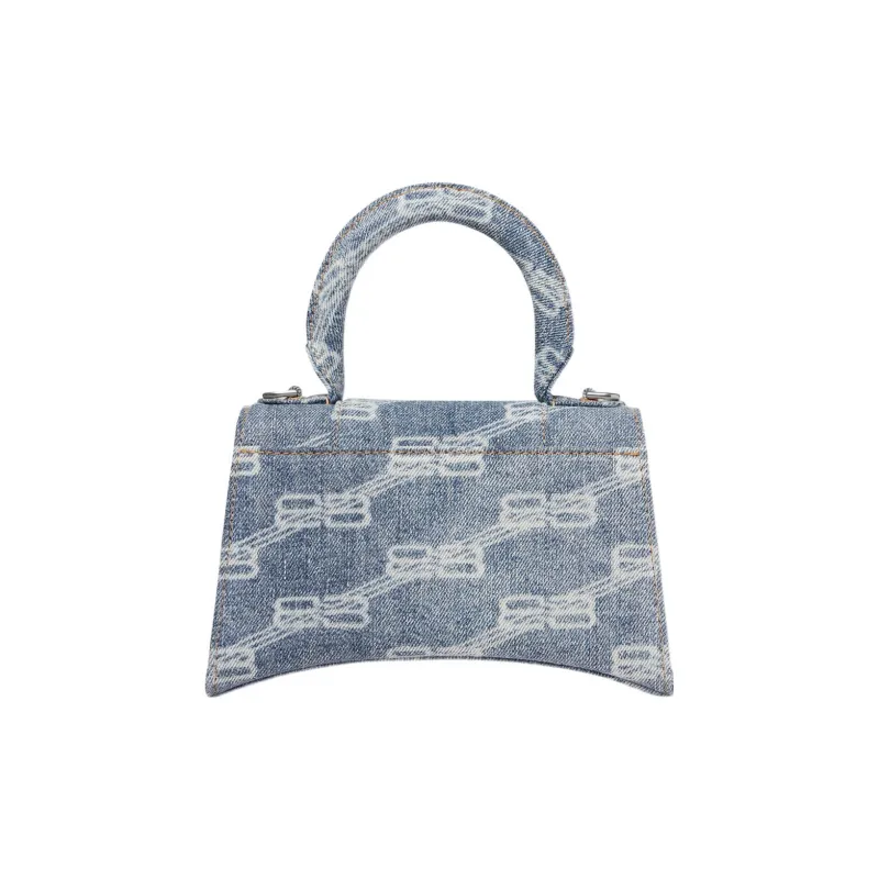 Balenciaga BB Monogram Hourglass Denim Crossbody Handbag Extra Small Women's Blue-2