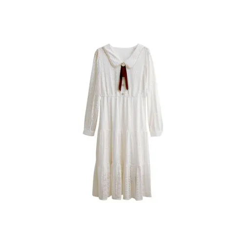 Olrain Long-Sleeved Dresses Women's White