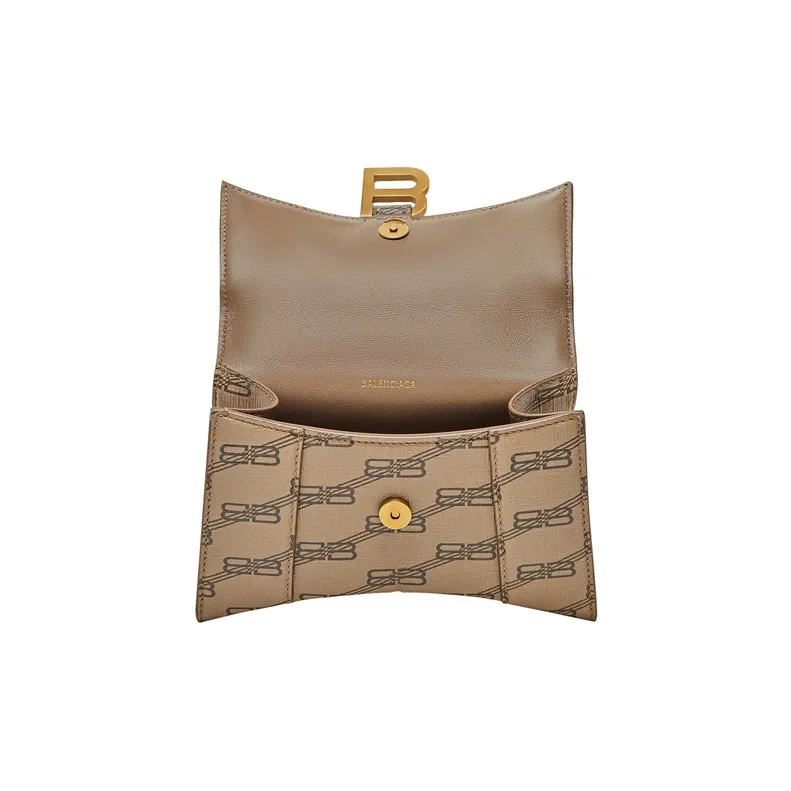 Balenciaga Hourglass Handbag Xs Bb Monogram Beige/Brown-4