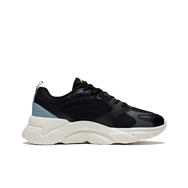 LiNing Cushioned Anti Slip Wear Resistant Breathable Lightweight Low Top Running Shoes Men's Black Blue-1