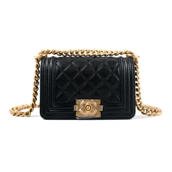 CHANEL Leboy Grain Embossed Calfskin Small Square Bag, Crossbody Bag, Shoulder Bag Mini Women's Black