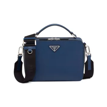PRADA BriqueSaffiano Nylon And Leather Shoulder Bag Crossbody Bag Regular Men's Dark Blue
