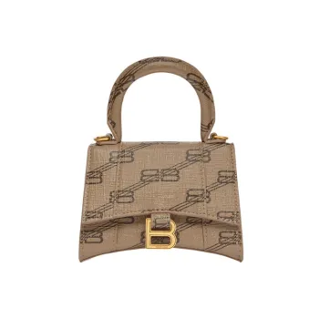 Balenciaga Hourglass Canvas Handbag Shoulder Bag Crossbody Bag Mini Women's Beige/Brown