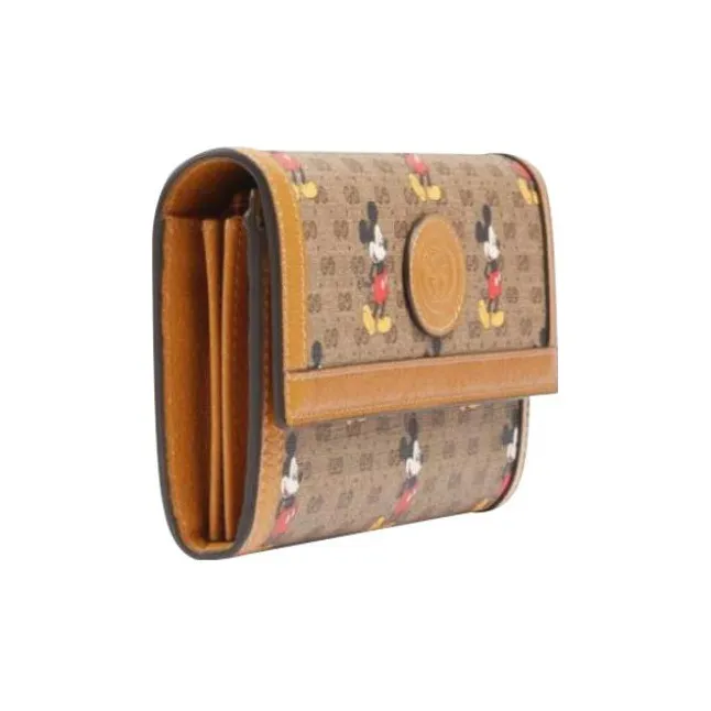 GUCCI Disney, Collaboration Leather Wallet Regular Unisex Brown Yellow-3