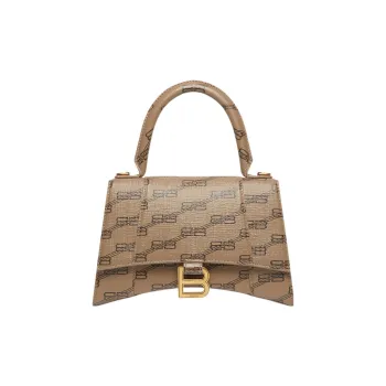 Balenciaga Hourglass Coated Canvas Hourglass Bag Shoulder Bag Crossbody Bag Handbag Small Size Women's Beige/Brown