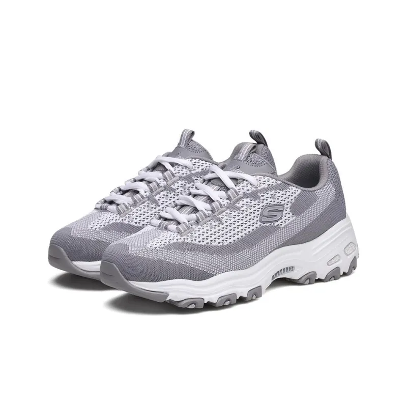 Skechers D'LITES Skech-Knit Cushioning Wear-Resistant Low-Top Casual Shoes Women's Gray White-2