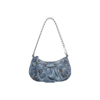 Balenciaga Le Cagole Mini Bag With Chain Bb Monogram Bleached Denim
