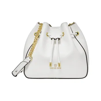 MICHAEL KORS Phoebe Cow Leather Bucket Bag, Shoulder Bag, Crossbody Bag Medium Size Women's White