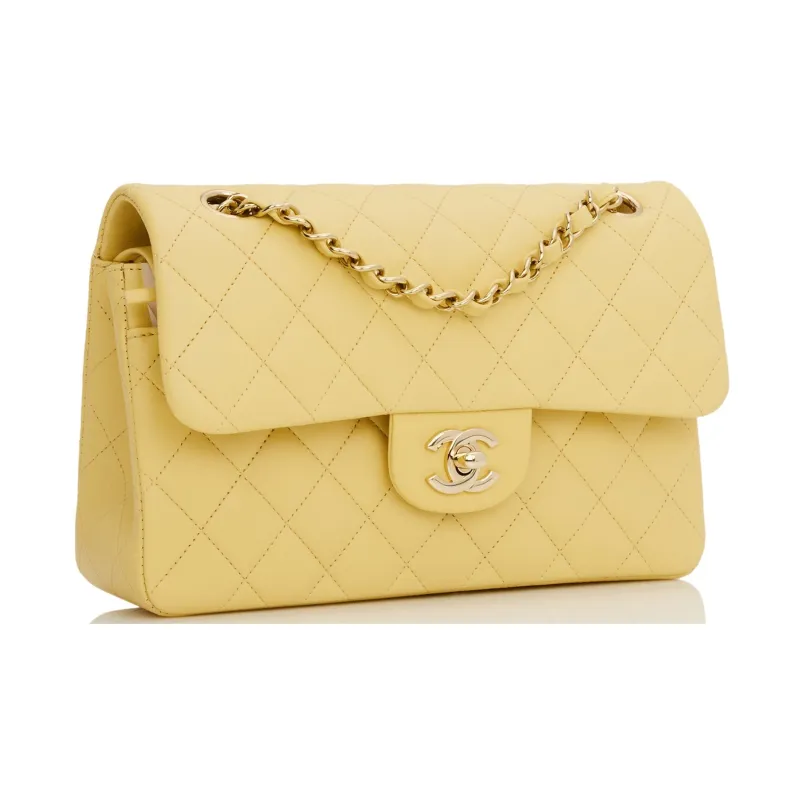 CHANEL Classic Flap CF Classic Calfskin Gold Metal Flap Bag, Shoulder Bag, Crossbody Bag Trumpets Women's Light Yellow-1