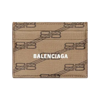 Balenciaga Coated Canvas Card Clip Card Holder Women's Beige/Brown