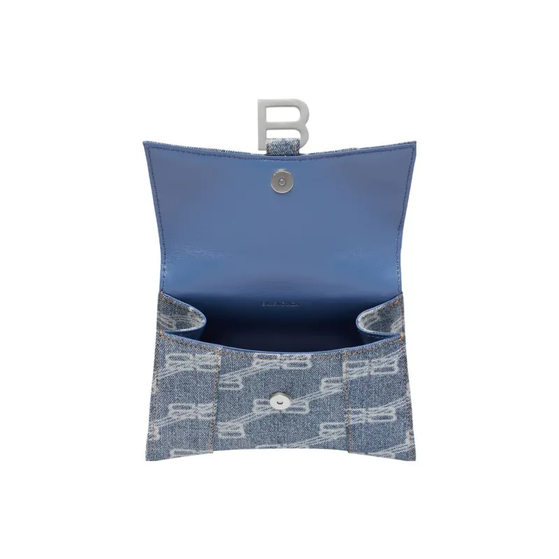 Balenciaga BB Monogram Hourglass Denim Crossbody Handbag Extra Small Women's Blue-4