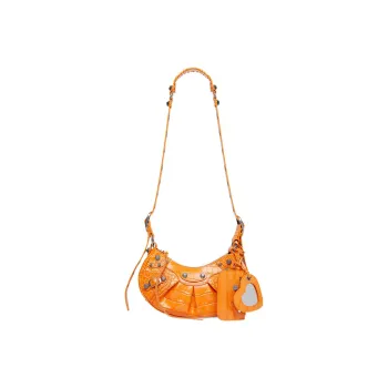 Balenciaga Le Cagole Supple Crocodile Pattern Embossed Cow Leather Crossbody Bag Shoulder Bag Mini Women's Orange