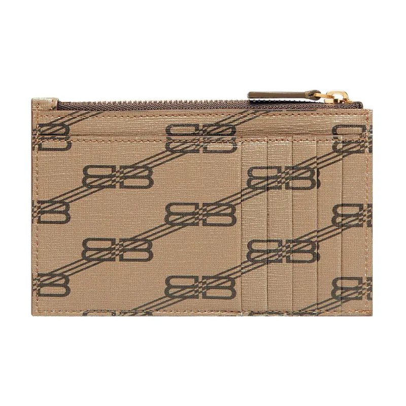 Balenciaga Coated Canvas Card Clip Zero Wallet Large Size Women's Beige/Brown-1