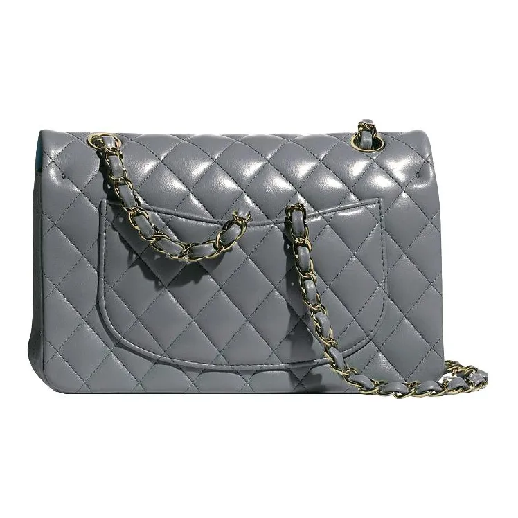 CHANEL Classic Flap CF Sheepskin Shoulder Bag, Crossbody Bag Trumpets Women's Dark Gray Concrete Gray Silverware Gray-1