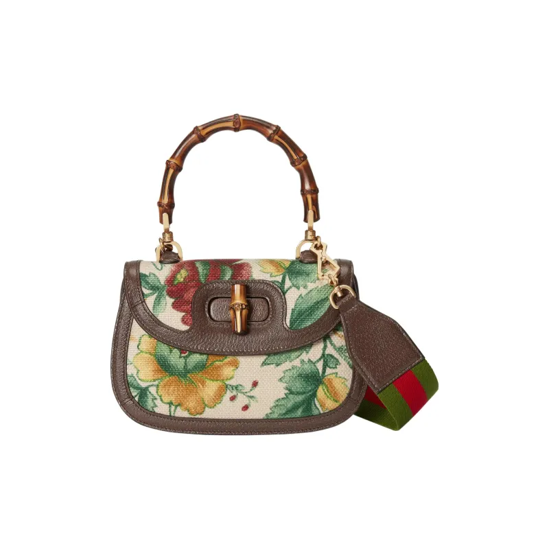 GUCCI Bamboo 1947 Leather Shoulder Bag Crossbody Bag Handbag Small Size Women's Ivory White/Multicolor-0