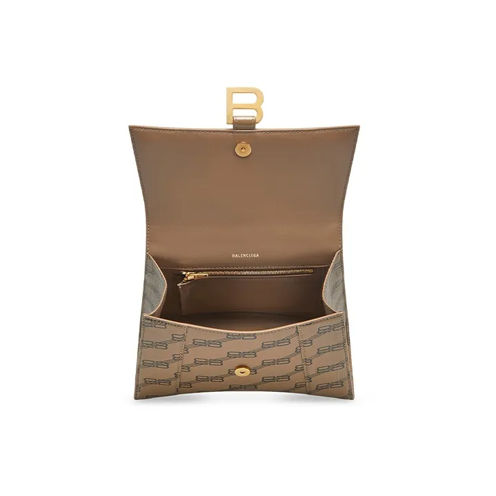 Balenciaga Hourglass Coated Canvas Hourglass Bag, Shoulder Bag, Crossbody Bag, Handbag Trumpets Women's Beige/Brown-4