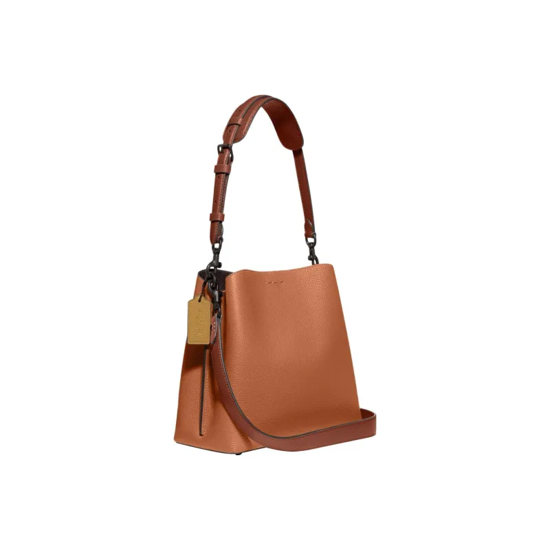 COACH Pebbled Leather Bucket Bag Handbag Shoulder Bag Crossbody Bag Medium Size Women's Orange-Brown-1