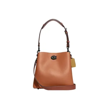 COACH Pebbled Leather Bucket Bag Handbag Shoulder Bag Crossbody Bag Medium Size Women's Orange-Brown