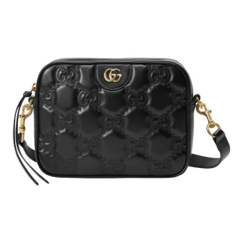 GUCCI GG Matelassé Leather Camera Bag, Small Square Bag Shoulder Bag, Handbag Trumpets Women's Black