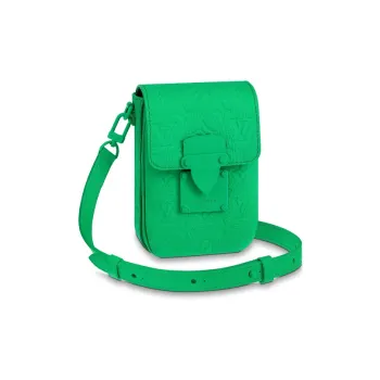 LOUIS VUITTON Leather Patchwork Trim Camera Bag Cell Phone Pouch Shoulder Bag Crossbody Bag Mini Men's Green