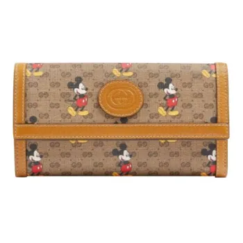 GUCCI Disney, Collaboration Leather Wallet Regular Unisex Brown Yellow