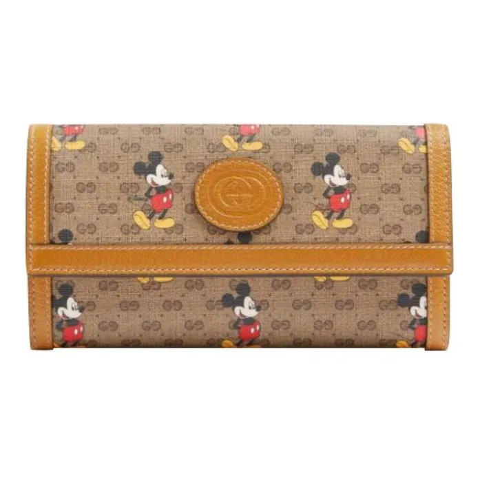 GUCCI Disney, Collaboration Leather Wallet Regular Unisex Brown Yellow-0