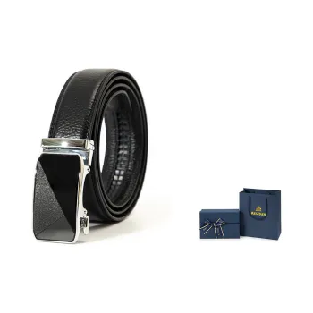 BAIJUAN Leather Belts Men Silver Buckle Black Strap
