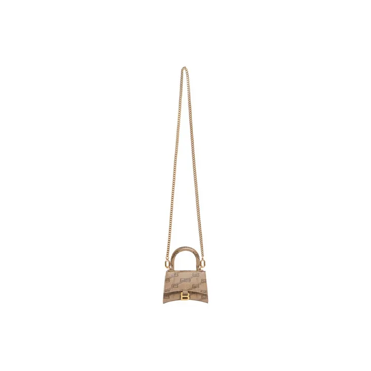 Balenciaga Hourglass Canvas Handbag Shoulder Bag Crossbody Bag Mini Women's Beige/Brown-4