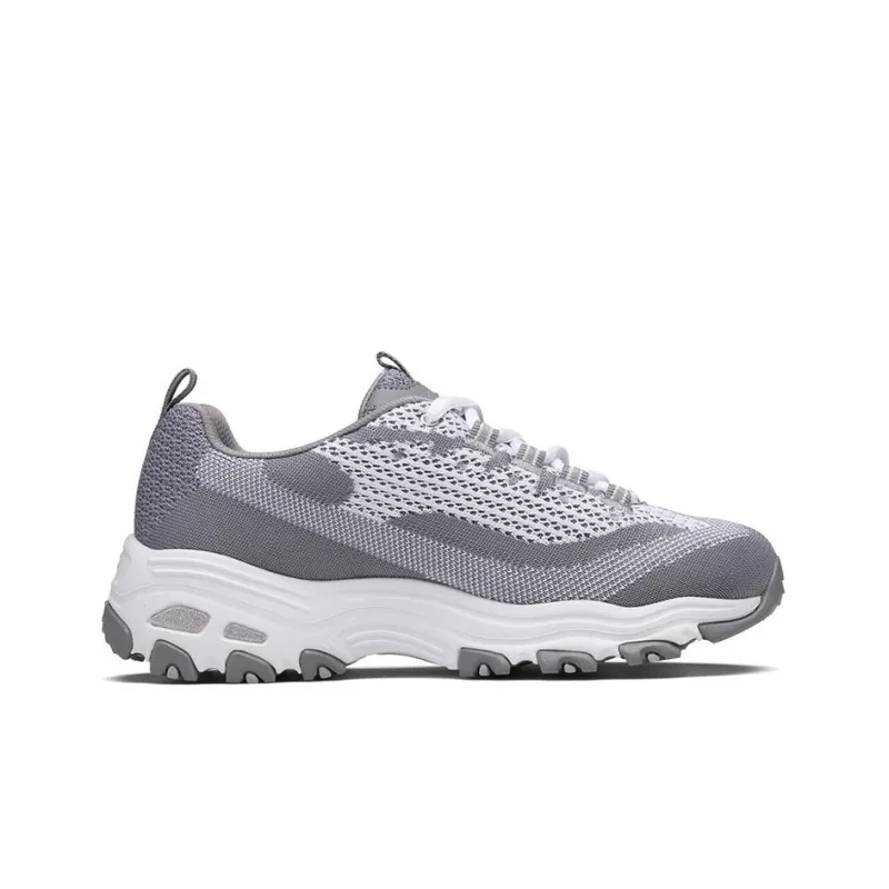 Skechers D'LITES Skech-Knit Cushioning Wear-Resistant Low-Top Casual Shoes Women's Gray White-1