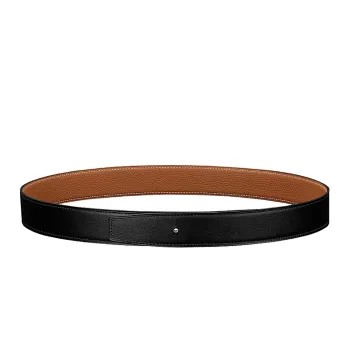 HERMES Calfskin Leather Belts Men's Black/Brown Width  3.2cm