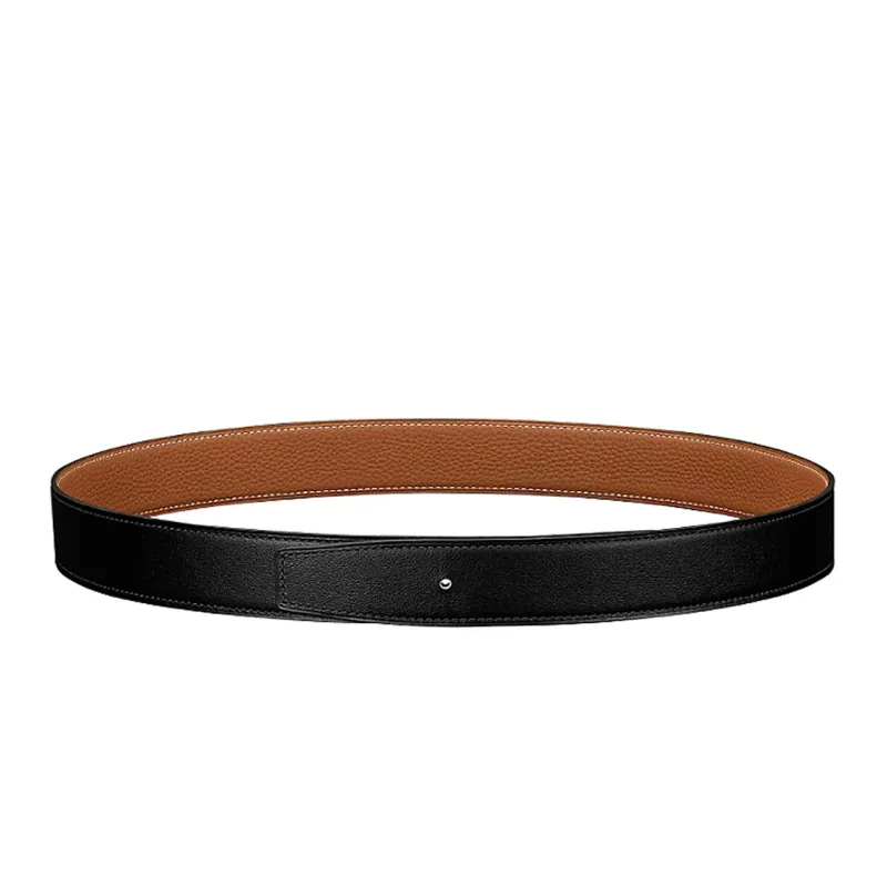 HERMES Togo Calfskin Leather Belts Men's Black/Brown Width 3.2cm-0